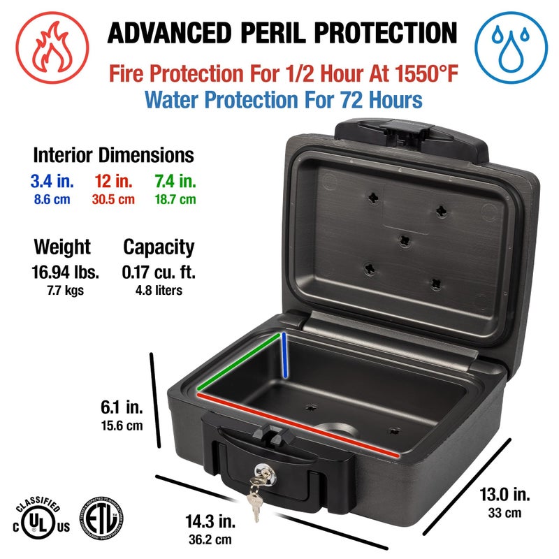 SentrySafe Fireproof and Waterproof Safe, Black Portable Lock Box with Key Lock and Carrying Handle for Money, Passport, Exterior: 14.3 in W x 13 in D x 6.1 in H, â€ŽH0100 - Image 4