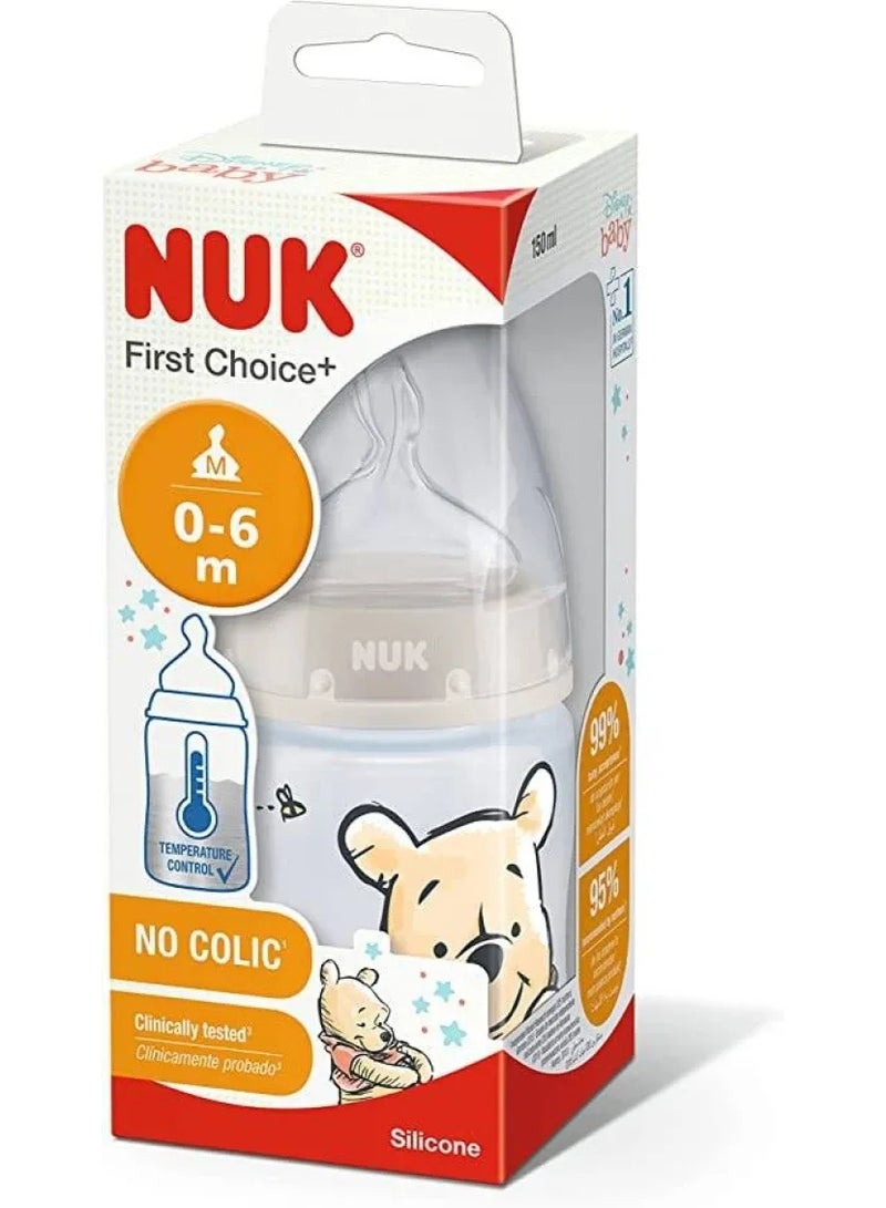 نوك رضاعة نيوك فيرست تشويس بلس (إصدار ديزني) من البلاستيك عالي الجودة - 150 مل (رأس سيليكون مقاس M)Disney Design: Features charming Disney characters (Winnie the Pooh), adding a playful touch to feeding time. - Image 3