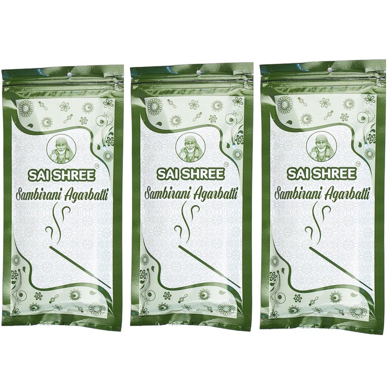 SAI SHREE Sai Shree Sambrani Agarbatti Sticks 130g Zipper Pouch Thick Loban Sticks Pack of 3 Approx 225 Agarbatties  - Image 1