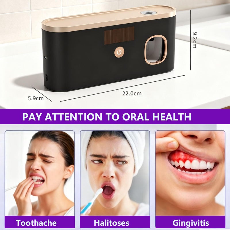 ALLGLAM Toothbrush Sterilizer Holder Wall Mounted, USB Rechargeable Automatic Toothpaste Dispenser with 5 Brush Slots, Bathroom Organizer for Families (Black) - Image 3