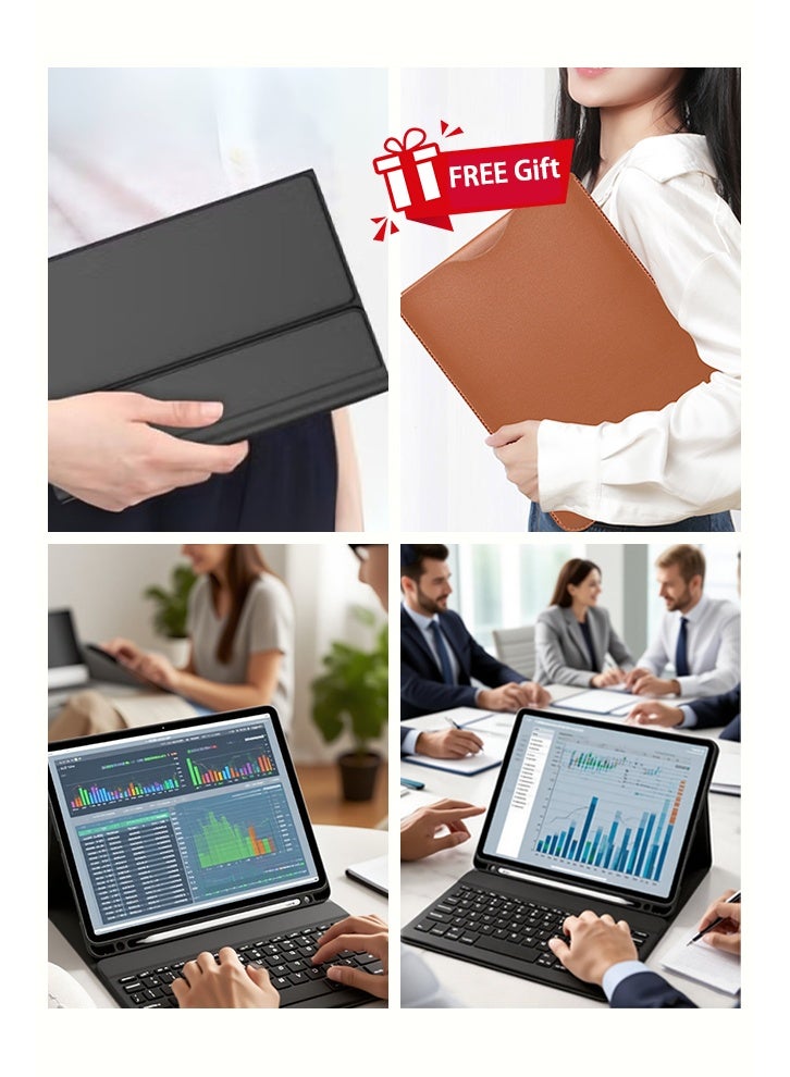 Yaqeen Magic Keyboard Case For iPad Air 13 Inch M3 2025 iPad Air M2 2024 iPad Pro 12.9 Inch(3th 4th 5th 6th Generation)2018-2022 , iPad Keyboard Case With Mouse Set - Anti-Fall Leather, Shockproof Triangle Bracket, Built-In Pen Slot, Flip-Top Smart Wake-Up, AED 89 Gift Set Includes 2-In-1 Screen Protector, Desert Dust Defender, Writing Pen, Leather Case - Pink - Image 5