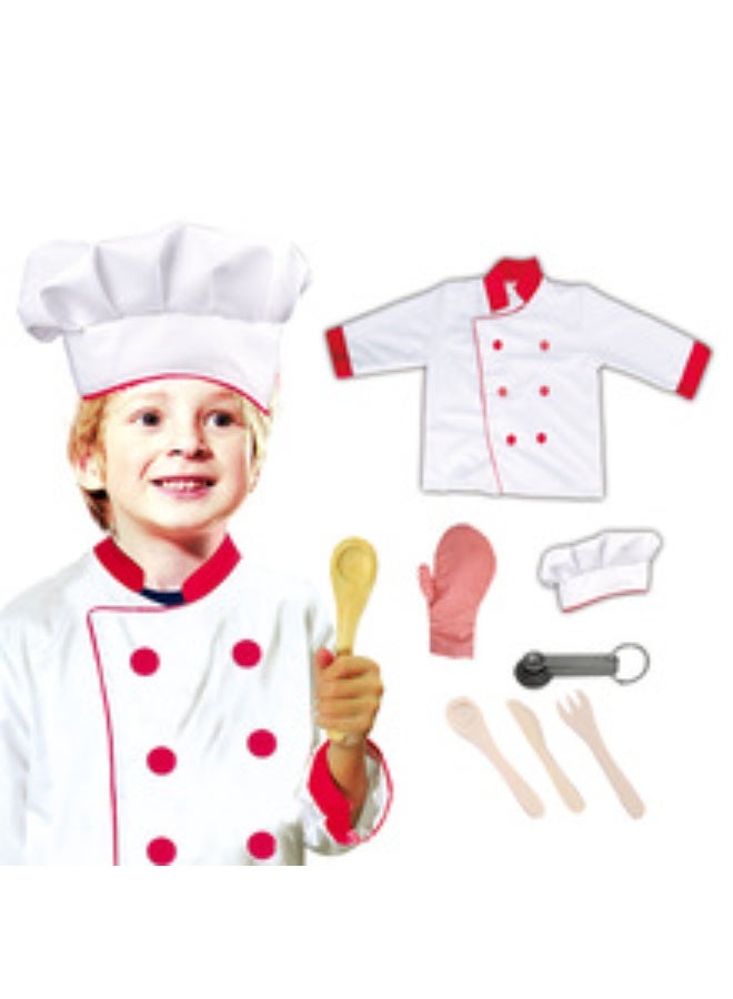Children Chef Role Play Costume Set Includes Kids Apron,Chef Hat,Mini Kitchen Utensils Suit Cute Dress up Gift Set for 3-8 Year Old - Image 1