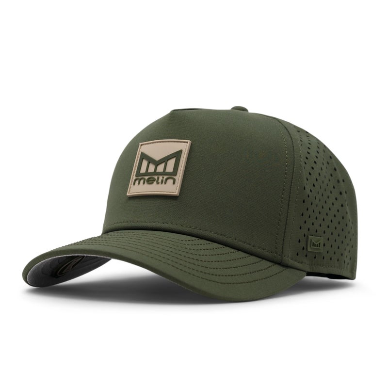 melin Odysea Stacked Hydro, Canopy/Khaki, Men's Performance Snapback Hats, Water-Resistant Fitted Baseball Caps for Men & Women, Golf, Running, or Workout Hat, Small - Image 1