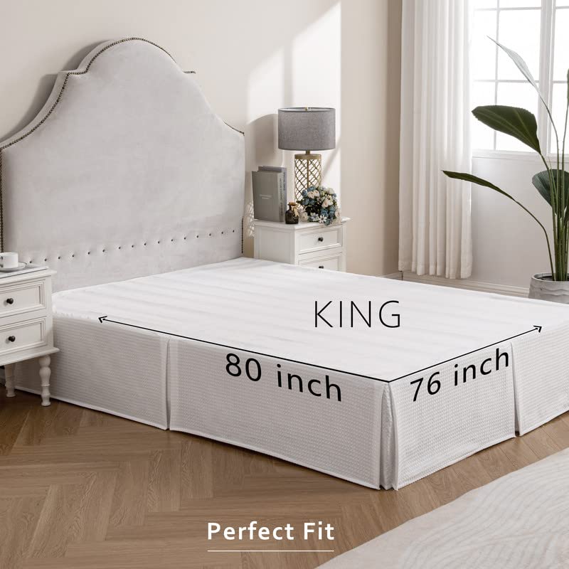 MIYE Pleated Waffle Weave Bed Skirt, Tailored Dust Ruffle 12 Inch Drop Easy Fit, Machine Washable, No Split Corners (White, King - 12" Drop) - Image 5