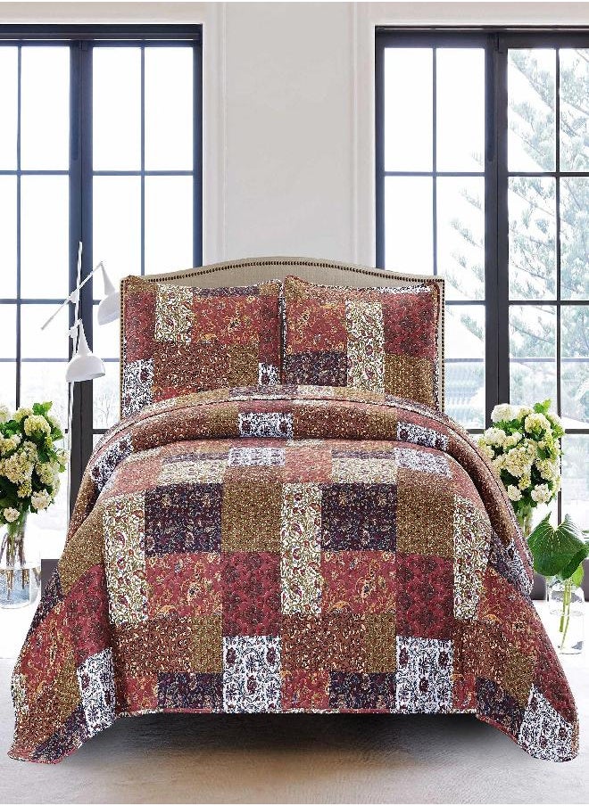 SLPR SLPR Red Riches Queen Bed Set (Quilt with 2 Shams): Farmhouse Style Fall Comforter, Queen Size Light Weight Blanket/Quilt for Summer, Country Patchwork Style Fall Bedspread, Fall Throw Blanket 