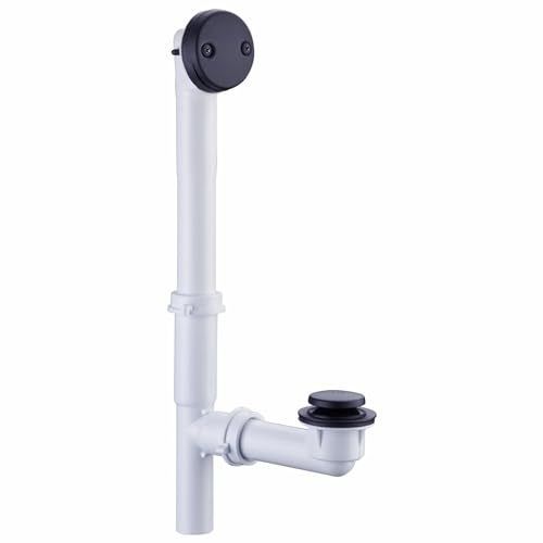 WELSAN Black Tubular Tub Drain Kit with Welsan TipToe Bathtub Drain Stopper TouchToe Bath Plug Waste and Overflow Face Plate 112 PVC Plastic Pipe Matte Black - Image 1