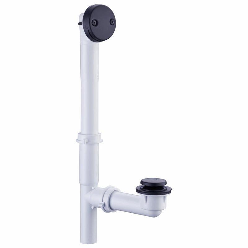 WELSAN Black Tubular Tub Drain Kit with Welsan TipToe Bathtub Drain Stopper TouchToe Bath Plug Waste and Overflow Face Plate 112 PVC Plastic Pipe Matte Black - Image 2