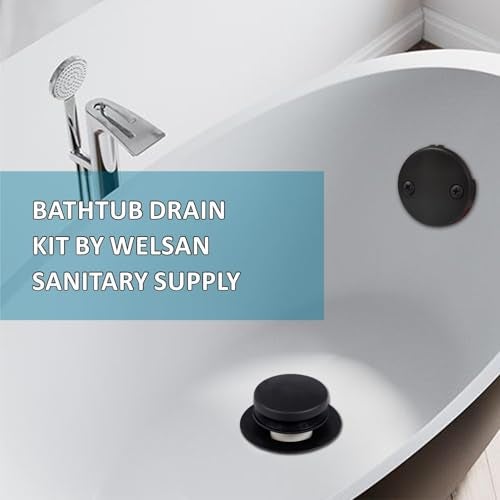WELSAN Black Tubular Tub Drain Kit with Welsan TipToe Bathtub Drain Stopper TouchToe Bath Plug Waste and Overflow Face Plate 112 PVC Plastic Pipe Matte Black - Image 3