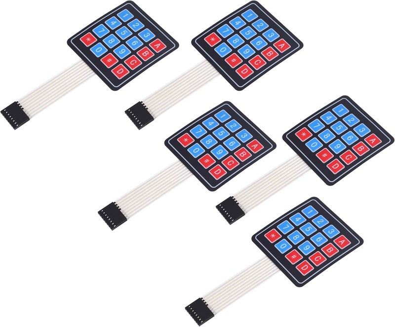 Electrobot 5-Pack 4x4 Matrix Membrane Keypad Ultra-Thin 16-Key Switch Module with Adhesive Backing and 2.54mm Connector for Microcontroller, Rduino, DIY Electronics, and Embedded Projects - Image 1