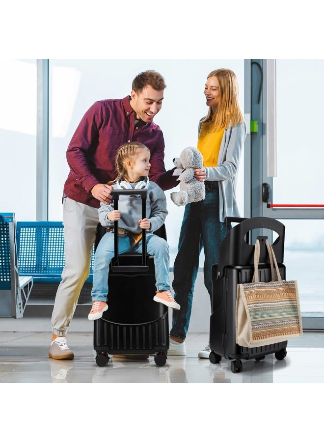 Bulyoou 20 Inch Ride on Luggage with Seat for Kids Top Opening Aluminum Frame Suitcase with Spinner Wheels Locks for Travel(Black) - Image 2