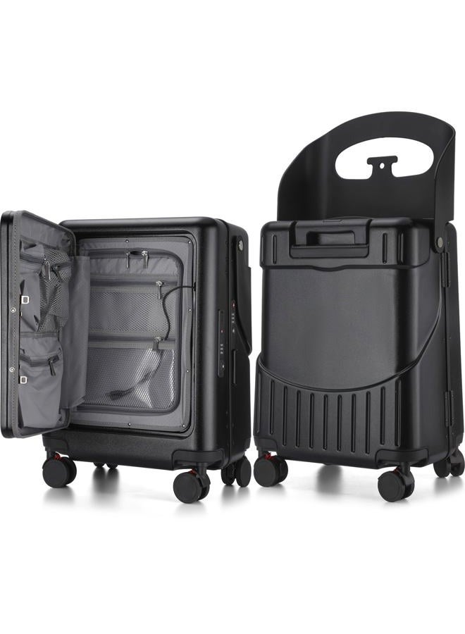 Bulyoou 20 Inch Ride on Luggage with Seat for Kids Top Opening Aluminum Frame Suitcase with Spinner Wheels Locks for Travel(Black) - Image 1