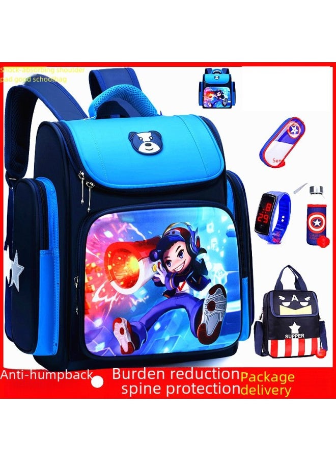 Generic - Kids School Backpack High Quality Leather Material Durable Double Strap Design Suitable For Primary School Students-Color:Space Spider Large + Pencil Case + Watch + Cup + Tutorial Bag - Image 1