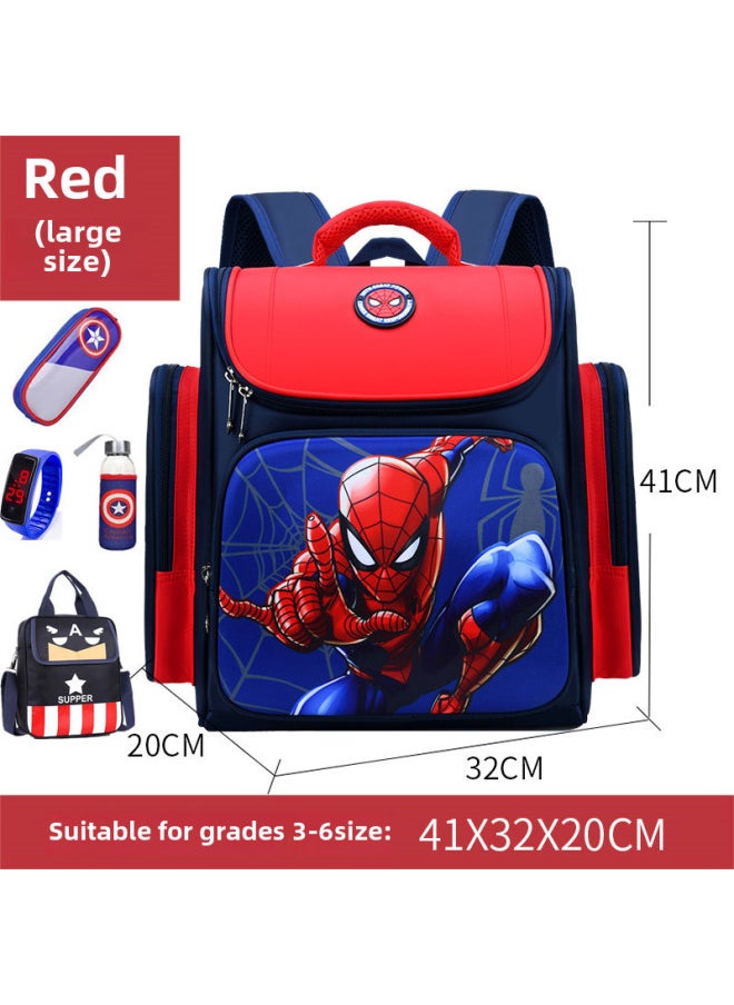 Generic - Kids School Backpack High Quality Leather Material Durable Double Strap Design Suitable For Primary School Students-Color:Space Spider Large + Pencil Case + Watch + Cup + Tutorial Bag - Image 1