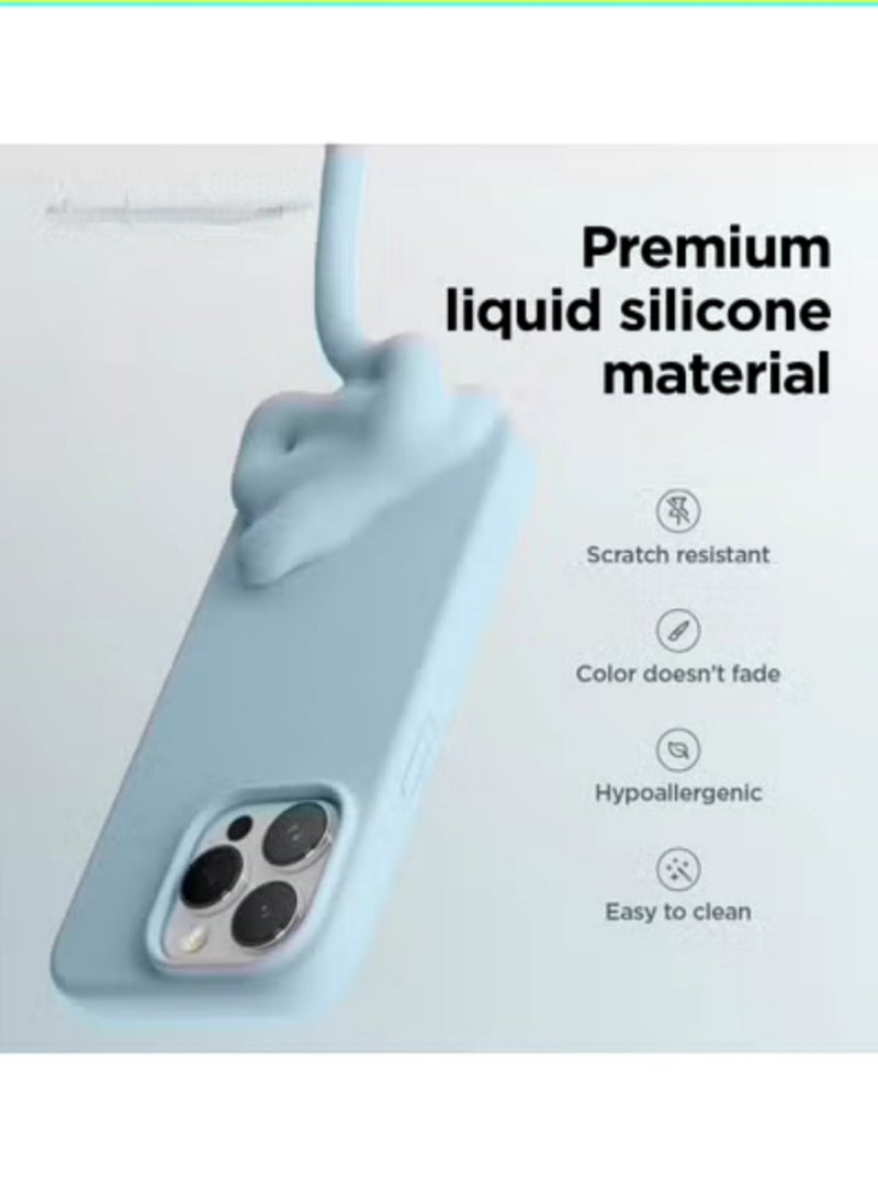 أكاليكس جراب سيليكون سائل فاخر لهاتف آيفون 15 برو ماكس، تصميم نحيف، ملمس ناعم مع بطانة من الألياف الدقيقة وحماية معززة للكاميرا - متين ومقاوم لبصمات الأصابع | أزرق سماوي - Image 3