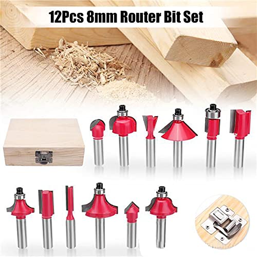 ISC ISC 8mm 12 Pcs RouterTrimmer Bit Set with Box for Wood Working 12Pcs Router Bit Set 8mm Shank - Image 2