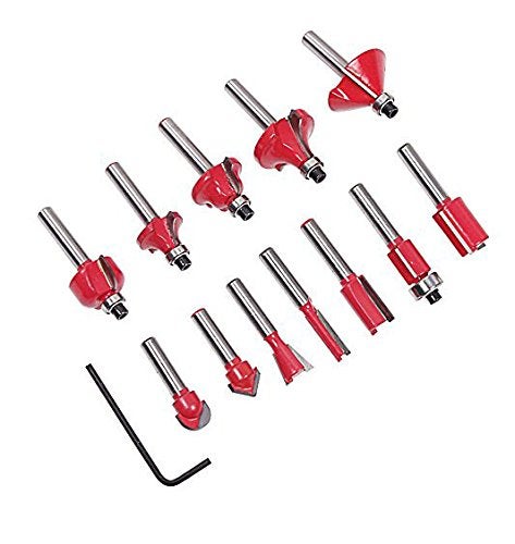 ISC ISC 8mm 12 Pcs RouterTrimmer Bit Set with Box for Wood Working 12Pcs Router Bit Set 8mm Shank - Image 1