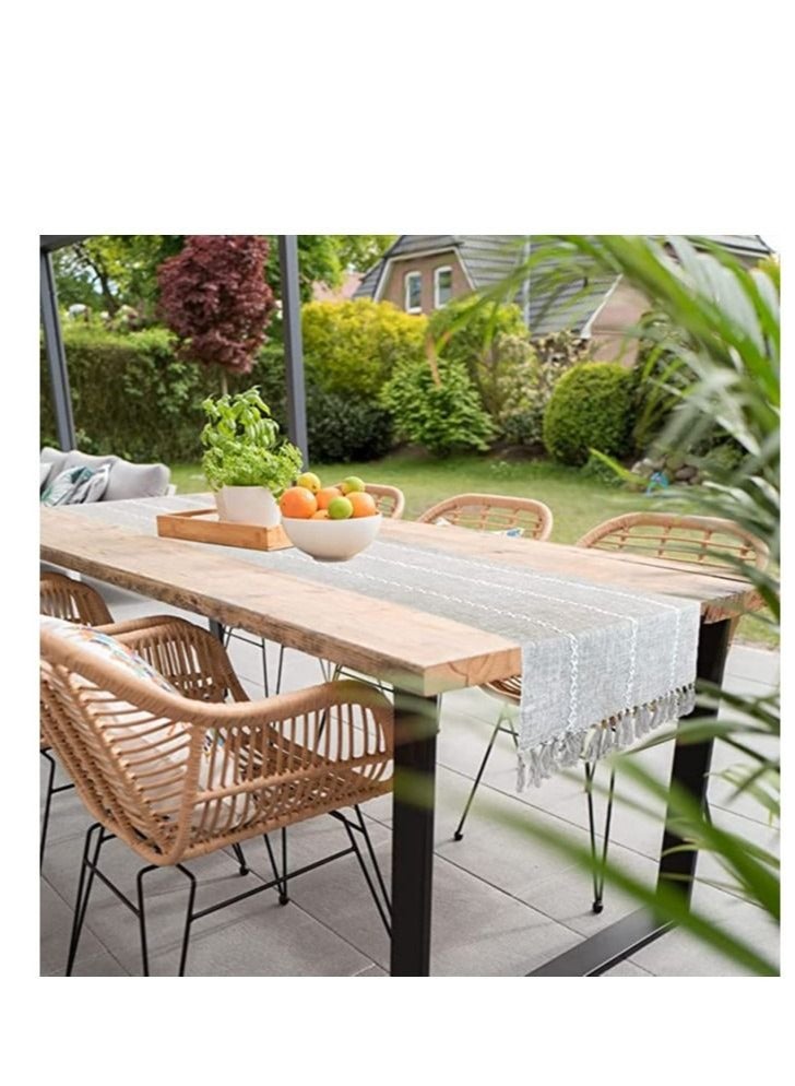 كابتن تيك Braided Farmhouse Table Runner, Cotton Linen Boho Table Runner, Vintage Woven Table Runner, Cotton Linen Table Decorations with Tassel for Dining Party Holiday Braided Desert Sage 13 x 70'' KSA | Riya - Image 4