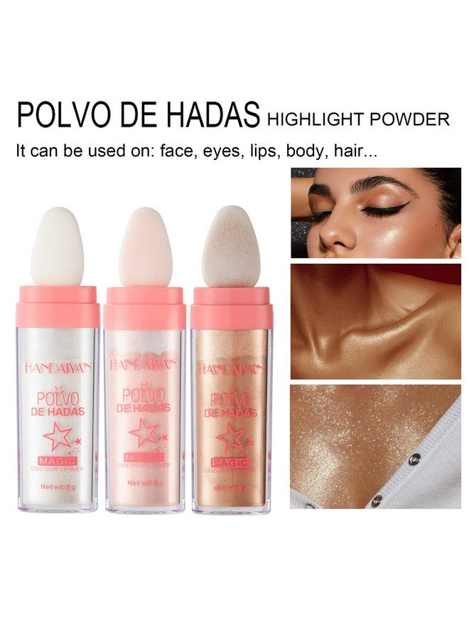 AKARY Body Glitter, Fairy Polvo De Hadas Shimmer Face Highlighter Powder & Blush Stick, Instant Glow Luminizer Duo, Glitter Face Hair High Gloss, Sparkle Smudge-Proof Highlighter Stick Party Makeup (#02 Fairy Pink)