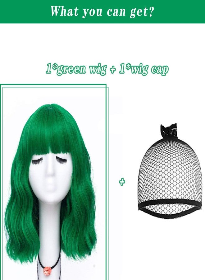 LABEAUTÉ Green Wavy Bob Wig with Air Bangs - Heat Resistant, St. Patrick's Day Wig - 14 inch, Mint Green - Image 5