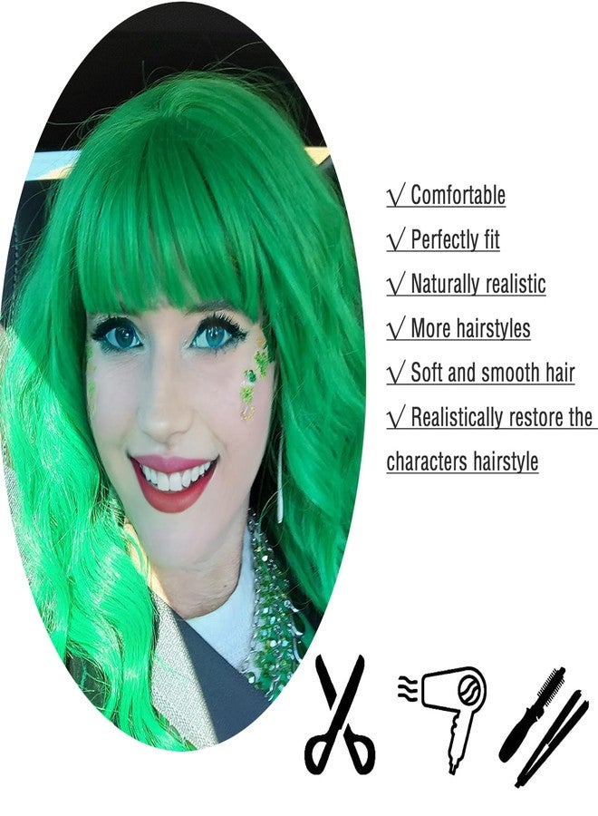 LABEAUTÉ Green Wavy Bob Wig with Air Bangs - Heat Resistant, St. Patrick's Day Wig - 14 inch, Mint Green - Image 4