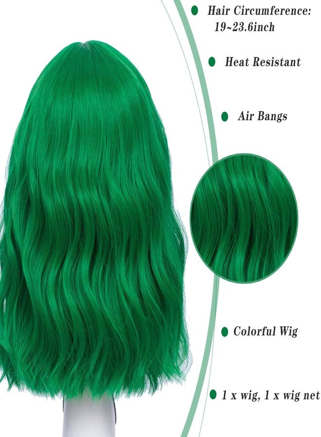 LABEAUTÉ Green Wavy Bob Wig with Air Bangs - Heat Resistant, St. Patrick's Day Wig - 14 inch, Mint Green - Image 2