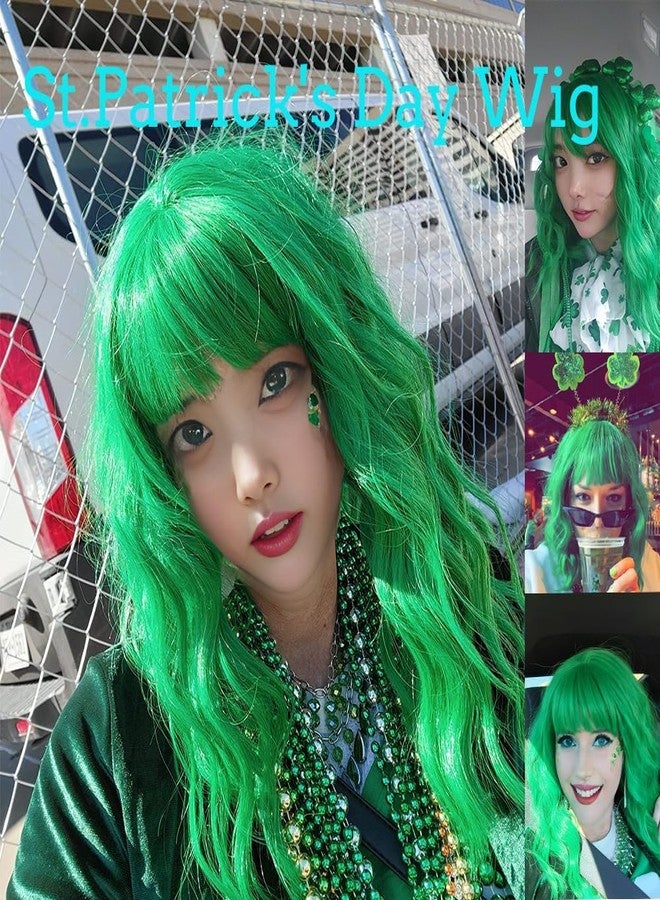 LABEAUTÉ Green Wavy Bob Wig with Air Bangs - Heat Resistant, St. Patrick's Day Wig - 14 inch, Mint Green - Image 3