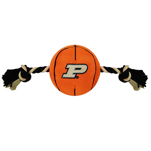 Pets First NCAA Purdue Boilermakers Basketball Rope Toy for Dogs & Cats. Tough Nylon, Sporty Basketball Design, Heavy-Duty Ropes with Inner Squeaker - Image 1