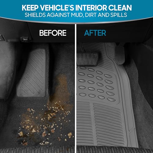 BDK حصائر مطاطية لجميع الأحوال الجوية للسيارة SUV والشاحنة - مجموعة 4 قطع (أمامية وخلفية)، قابلة للتقليم، حماية ثقيلة (رمادي)، 1 عدد (عبوة من 1) - Image 4