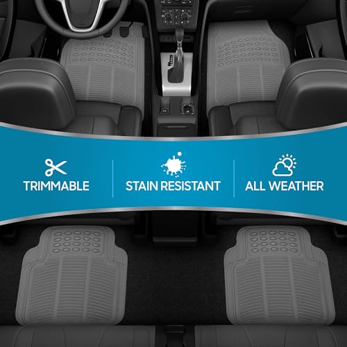 BDK حصائر مطاطية لجميع الأحوال الجوية للسيارة SUV والشاحنة - مجموعة 4 قطع (أمامية وخلفية)، قابلة للتقليم، حماية ثقيلة (رمادي)، 1 عدد (عبوة من 1) - Image 2