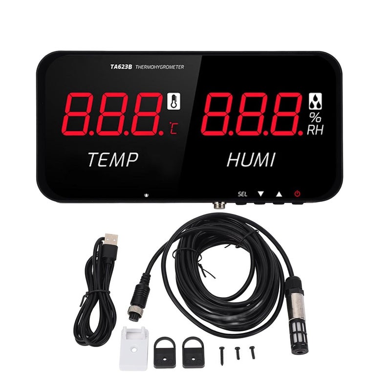 Industrial Temperature and Humidity Meter LED Display Hygrometer Thermometer Greenhouse Detector with Sensor and Alarms for Home Office Use, External Probe - Image 2