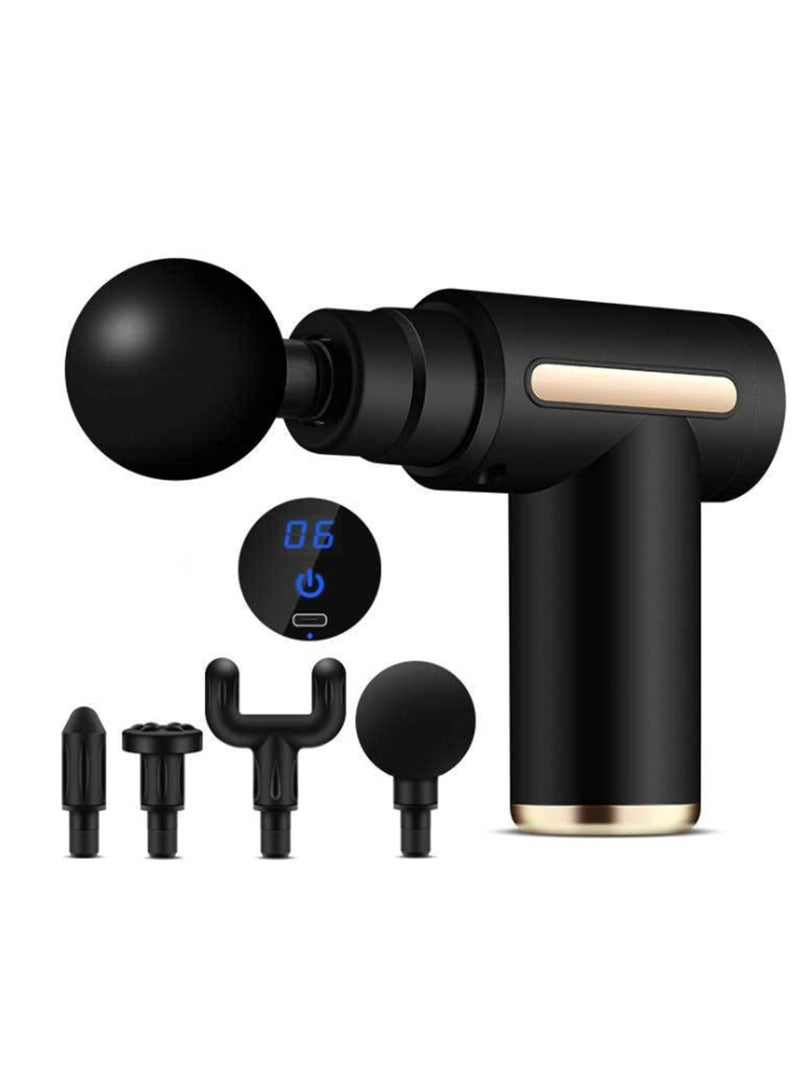 مسدس اللفافة - مسدس تدليك العضلات - جهاز تدليك الأنسجة العميقة المحمول باليد - جهاز تدليك تقويم العمود الفقري بقرع مع 6 سرعات قابلة للتعديل و4 رؤوس للرياضيين لتخفيف الألم والاسترخاء - Image 1