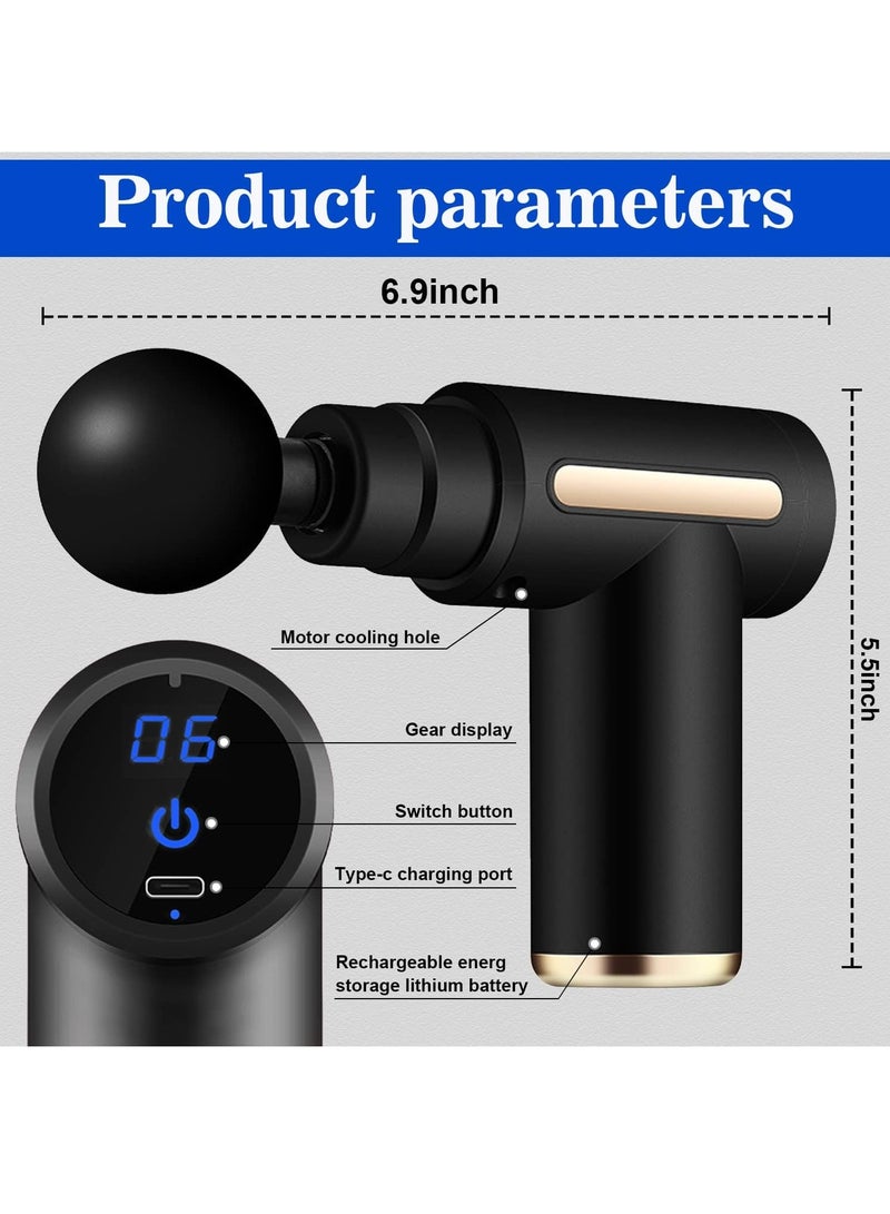 مسدس اللفافة - مسدس تدليك العضلات - جهاز تدليك الأنسجة العميقة المحمول باليد - جهاز تدليك تقويم العمود الفقري بقرع مع 6 سرعات قابلة للتعديل و4 رؤوس للرياضيين لتخفيف الألم والاسترخاء - Image 3