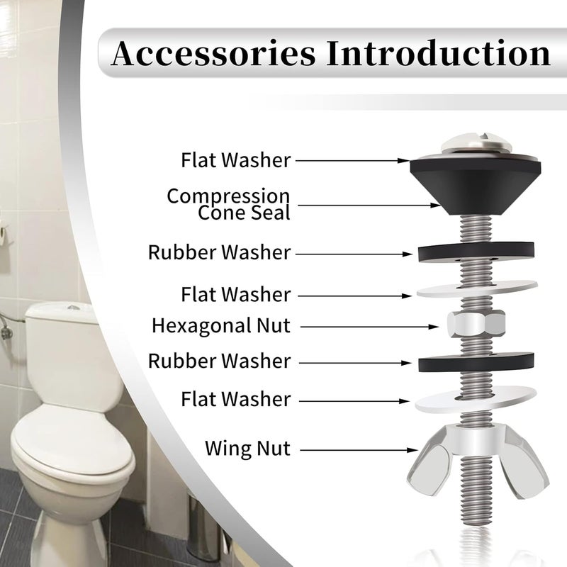 Lovppy 4PCS Universal Toilet Tank to Bowl Bolts Kit, Heavy Duty Toilet Bolts, Waterproof Stainless and Rubber Washers Gaskets with Extra Long Nut Screw for Fastening (Silver) - Image 4