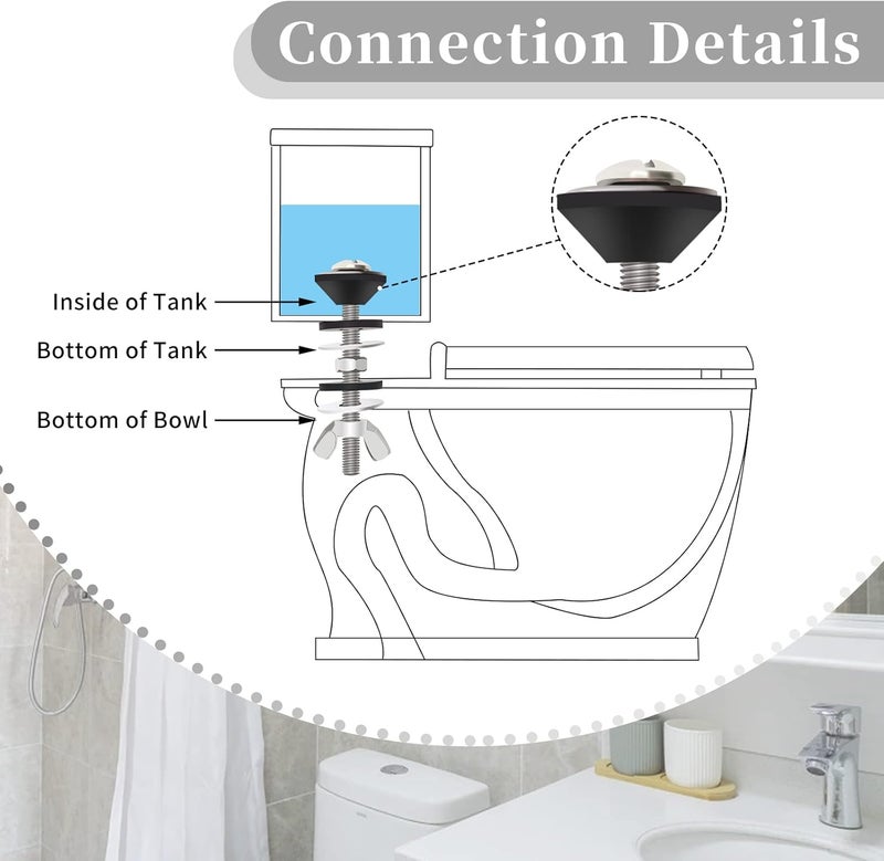 Lovppy 4PCS Universal Toilet Tank to Bowl Bolts Kit, Heavy Duty Toilet Bolts, Waterproof Stainless and Rubber Washers Gaskets with Extra Long Nut Screw for Fastening (Silver) - Image 5