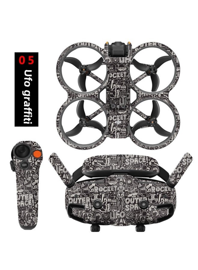 StartFly Suitable For DJI Avata 2 Sticker Suit Goggles 3 Glasses Sticker Film No Glue Accessories-Color:A2-05ufo Graffiti-Specifications:Avata 2 Body + Handle + Glasses G3 Complete Set - Image 1