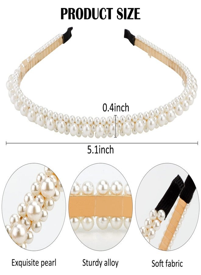 ACO-UINT 4 Pack Bridal Pearl Headbands for Women, Faux Pearl Thin Hair Hoops for Party, Wedding Hair Accessories - Image 2