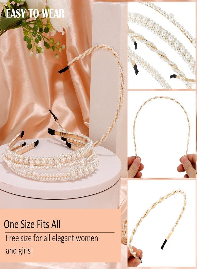 ACO-UINT 4 Pack Bridal Pearl Headbands for Women, Faux Pearl Thin Hair Hoops for Party, Wedding Hair Accessories - Image 3