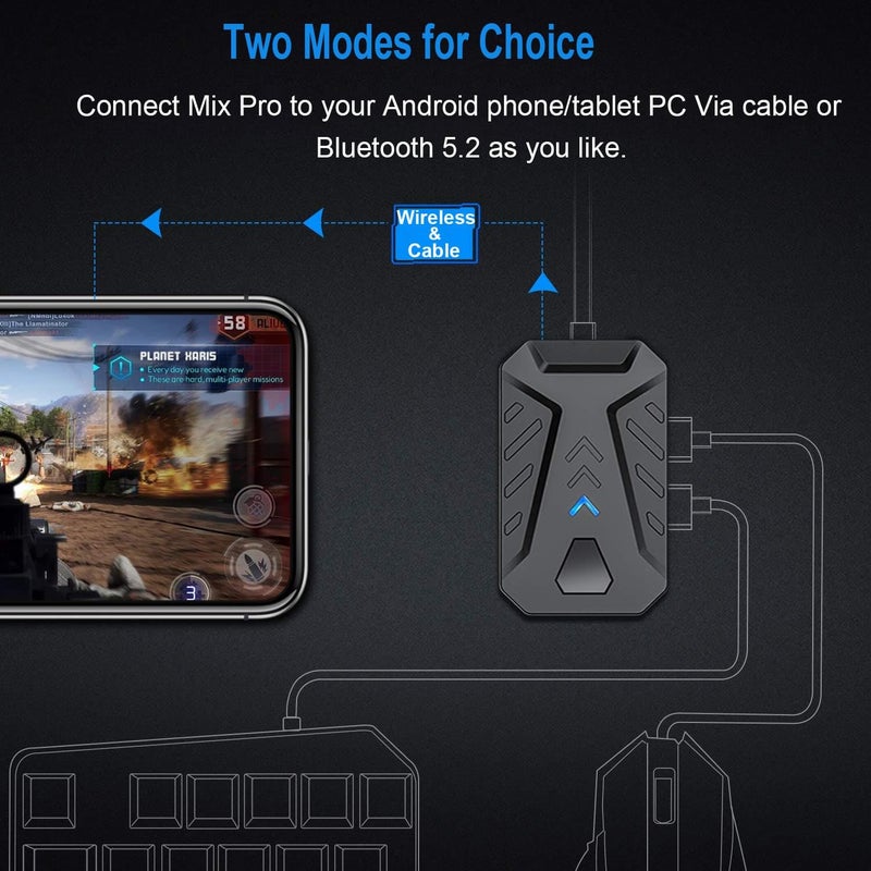4 in 1 Mobile Game Combo Pack Pro with RGB Mini Gaming Keyboard  Mouse with Side on, Gaming Adapter with Mobile Game Converter for Android (Wired+Wireless (APP Require)) - Image 2