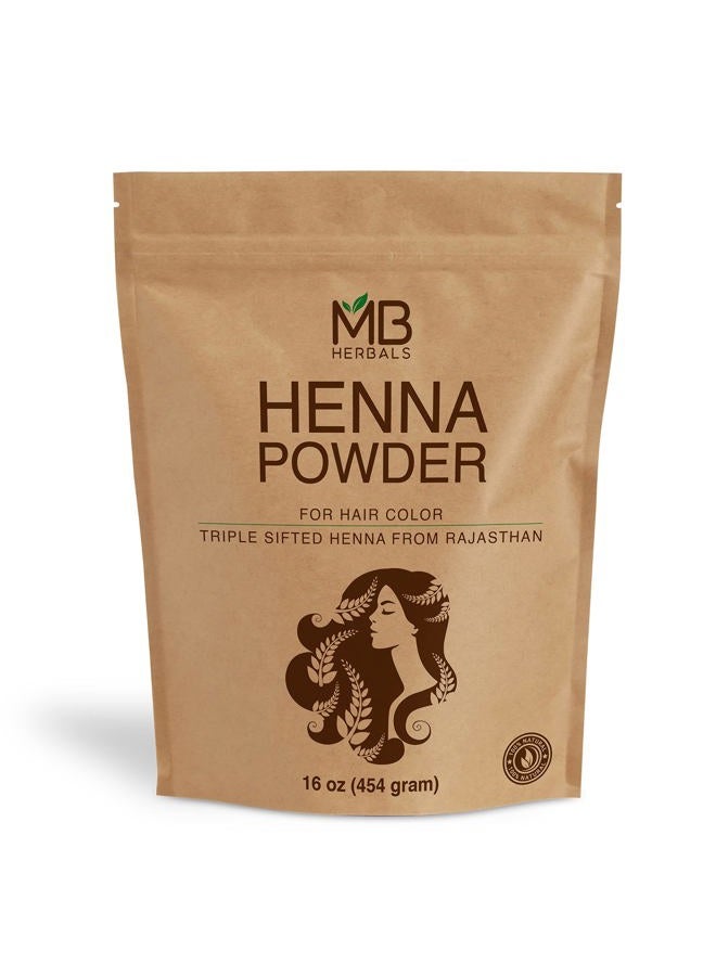 MB Herbals 100% Natural & Pure Henna Powder 454 Gram | 16 oz / 1.00 LB | For Natural Orange-Red Hair Color | Triple Sifted | Raw | Non-Radiated |100% Pure Rajasthan Henna from Marwar region - Image 1