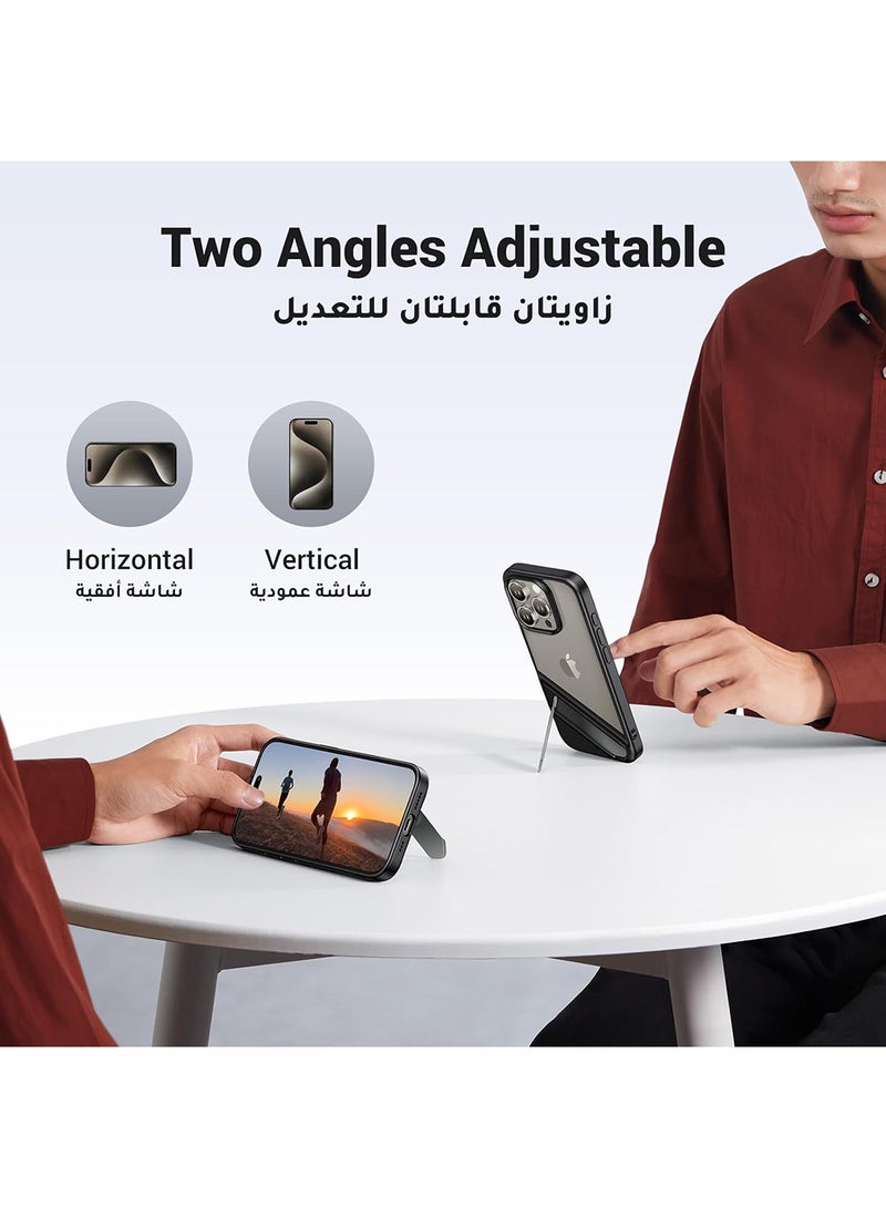 يو جرين حافظة بمسند لآيفون 15 برو ماكس 6.7 بوصة بمسند معدني رفيع للغاية ومضاد للأصفر ومقاوم للاهتراء ومقاوم للسقوط ومضاد للخدش ولوحة خلفية من الأكريليك حماية شاملة لآيفون 15 برو ماكس - Image 2