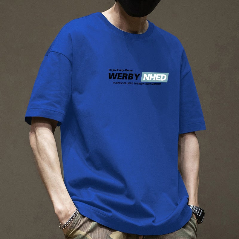 T-Shirt Men'S Summer Japanese Loose Cotton Letter Printed T-Shirt Heavyweight 200G New Casual Short Sleeve Trend Ins - Image 4