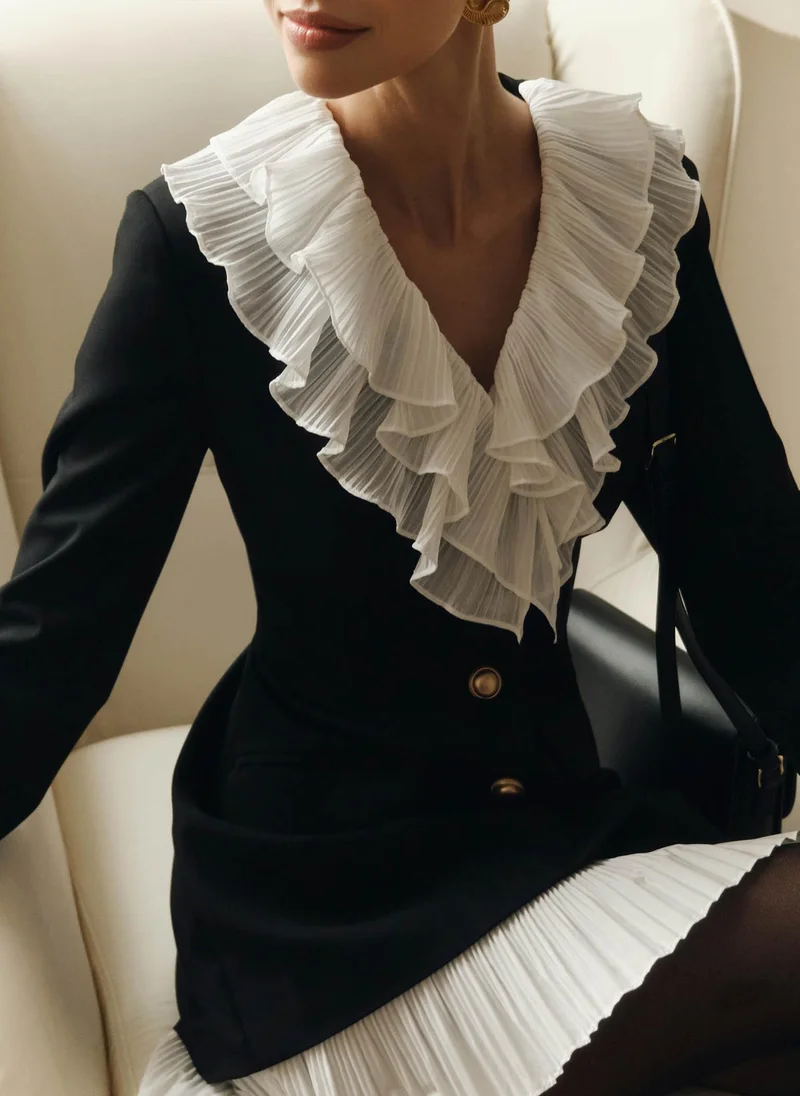 Lichi Mini blazer dress with pleated chiffon details