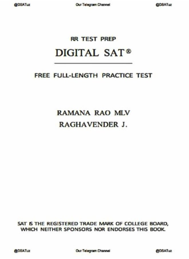 Digital SAT - Free Full-length Practice Test" By Ramana Rao MLV & Raghavender J RR Test Prep Serie)  - Image 2