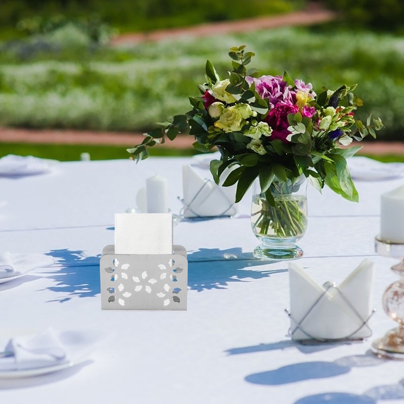 Metal Napkin Holder Hollow Plum Blossom Pattern Tabletop Paper Napkin Holder Stand - Image 2