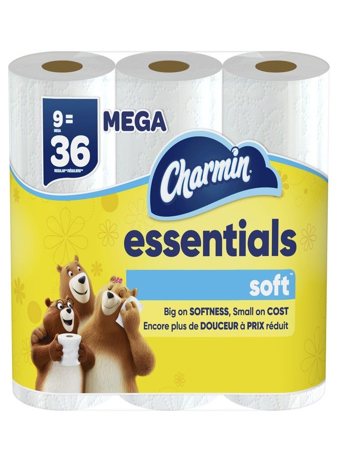 Charmin Essentials Soft Toilet Paper, 9 Mega Rolls = 36 Regular Rolls - Image 1