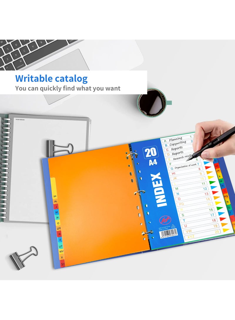 SYOSI 5 Pack File Dividers A4 Extra Wide 20 Part Dividers A4 Subject Folder Dividers with Blank Tabs Multipunched A4 Dividers for Ring Binders Plastic Binder Dividers (21cmx29.7cm) - Image 5