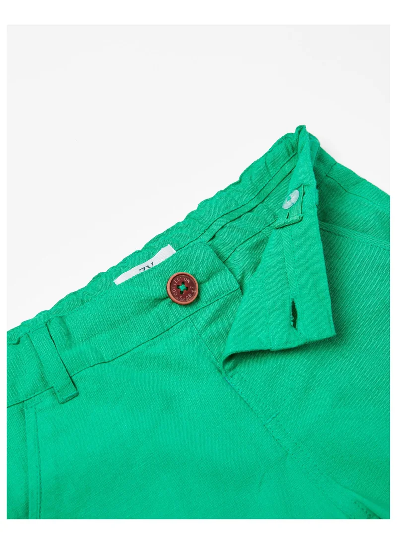 زيبي Cotton and Linen Shorts for Baby Boys, Green