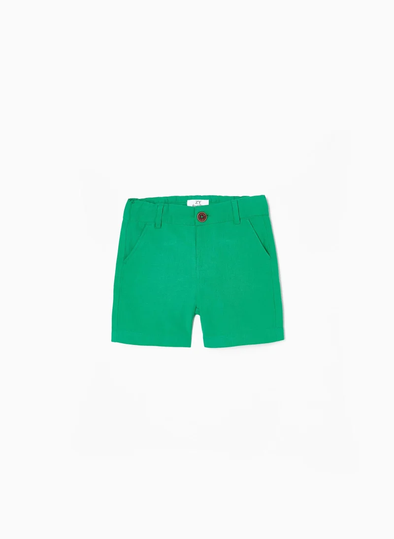 زيبي Cotton and Linen Shorts for Baby Boys, Green