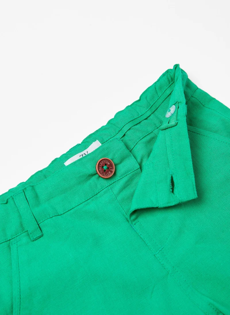 زيبي Cotton and Linen Shorts for Baby Boys, Green