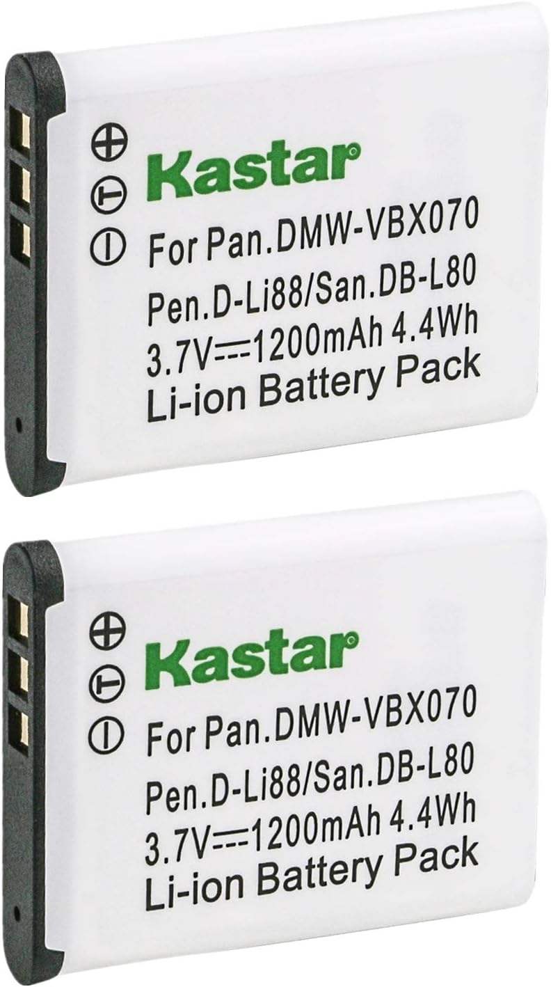 Kastar Kastar VBX070 Battery 2 Pack for Pentax DLi88 Panasonic VWVBX070 Sanyo DBL80 DBL80AU  Pentax Optio H90 P70 P80 W90 WS80 Panasonic HXDC1 DC2 DC10 DC15 WA10 HMTA2 TA20 Camera  - Image 1